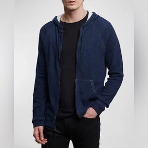 John Varvatos Men's Navy Zip-Up Hooded Sweater